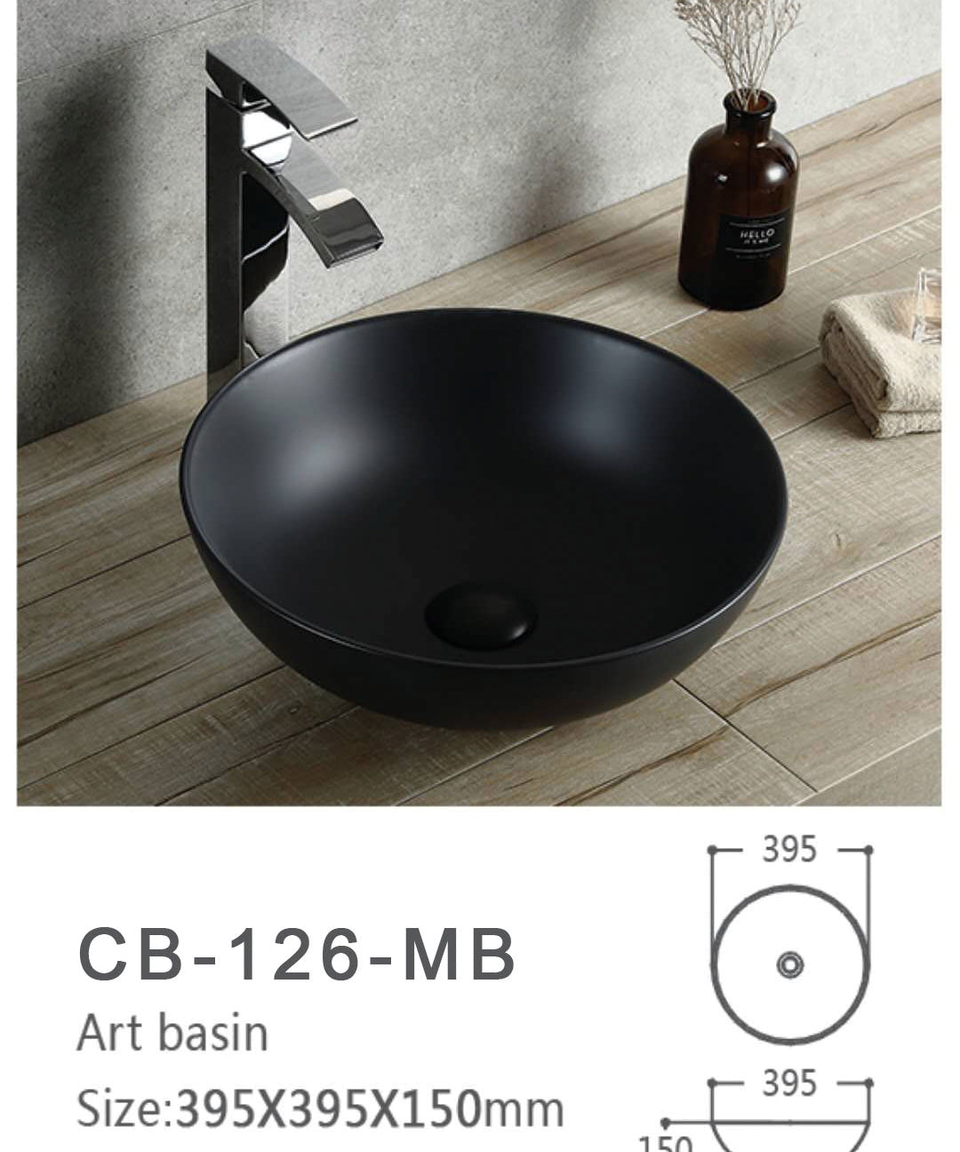 Round Countertop Basin – Glaze White & Matte Black Ceramic Vessel Sinks 395mmx395mmx150mm
