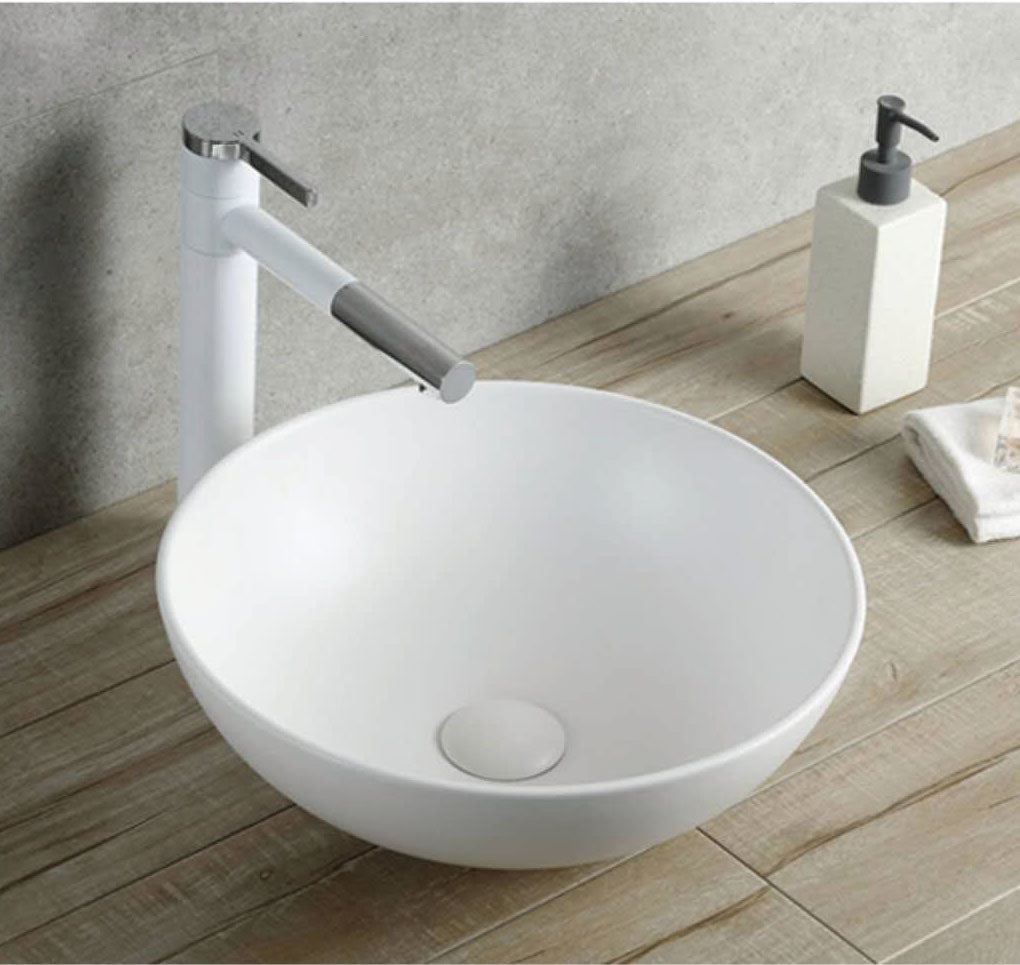 Round Countertop Basin – Glazed White Ceramic Vessel Sink 395mmx395mmx150mm