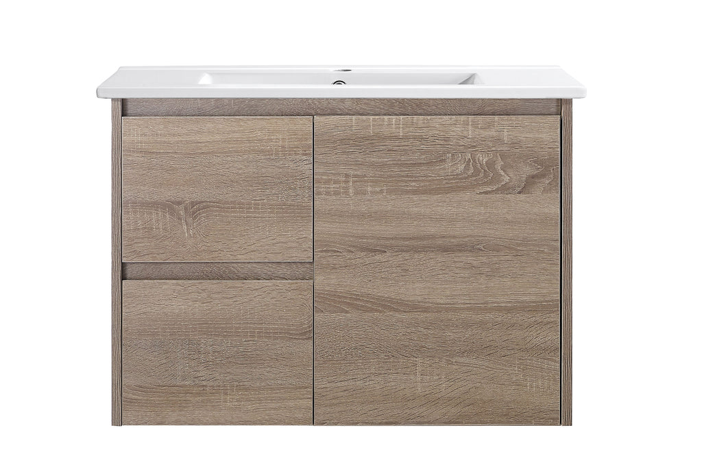 Royce 750LA1 Wall Hung Vanity 460mm  – Timber Look Melamine Finish with Soft Close Drawers