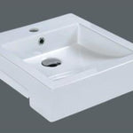 Semi Recessed Basin MG-8050-I with glossy white ceramic finish and space-saving design.