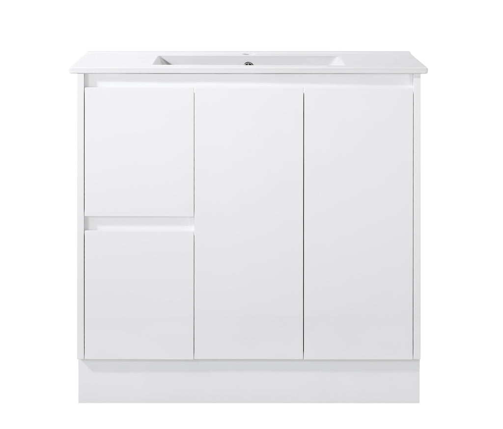 Sierra 900mm Freestanding Vanity with Drawers White Left Hand Draw