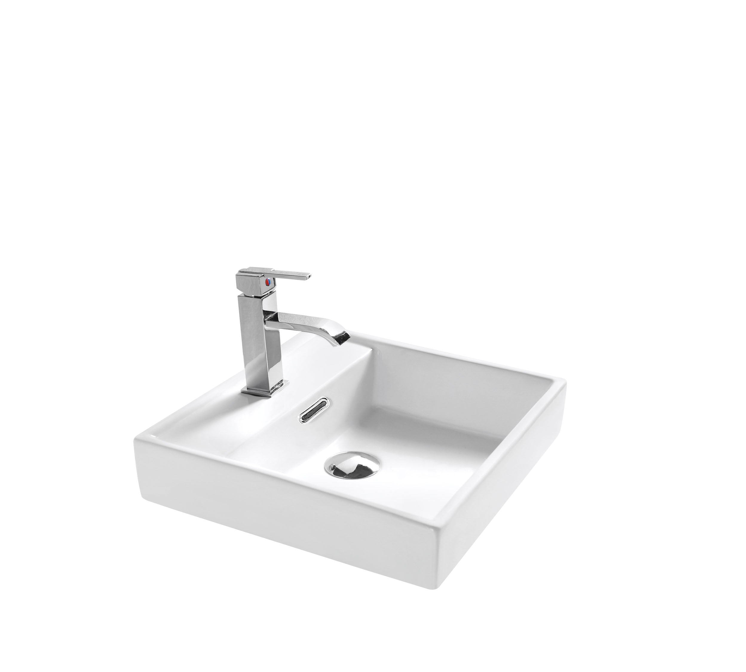 Square Ceramic Basin – Under Mount Basin Above Counter with 3 Tap Holes & Overflow440mmx440mmx100mm