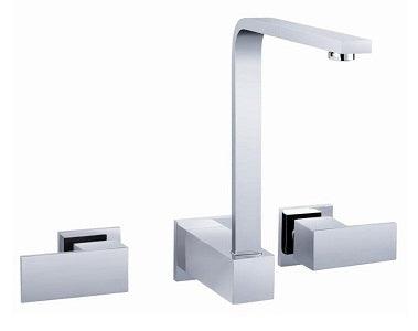 Square Handle Wall Sink Set (TPS-203) – Modern wall-mounted sink mixer with polished chrome finish and ergonomic square handles.