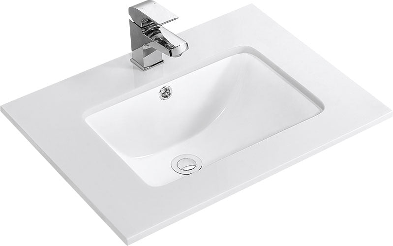 600mm Single Bowl Vanity Top – Gloss White Ceramic Basin with Tap Hole