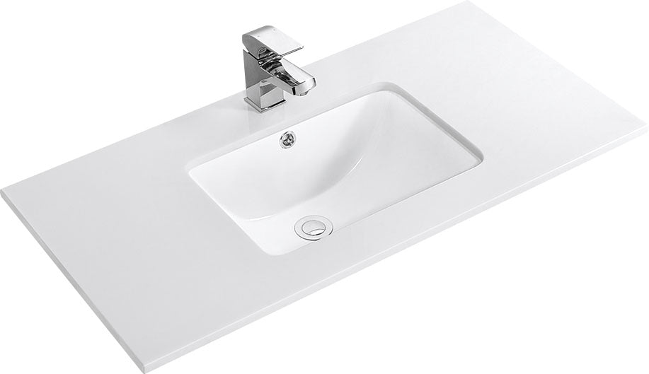 900mm Single Bowl Vanity Top – Gloss White Ceramic Basin with Tap Hole
