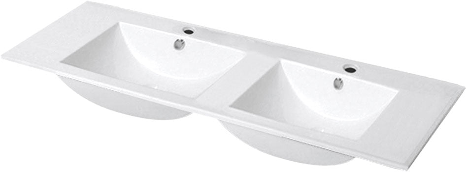 Double Bowl Vanity Top – Gloss White Wave Slimline Ceramic Basin1800mmx460mmx200mm