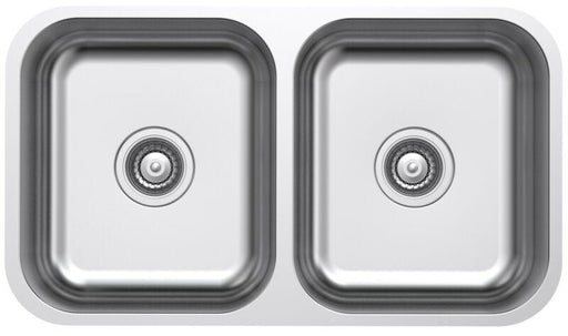 Undermount Sink BD-56 with polished stainless steel finish and two spacious bowls.